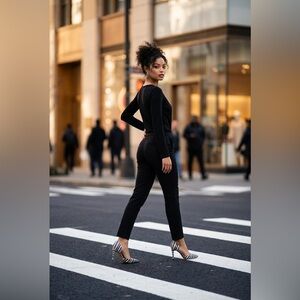 Express Black & White Striped Pointed Toe Stiletto Heels Size 9.5 NEW